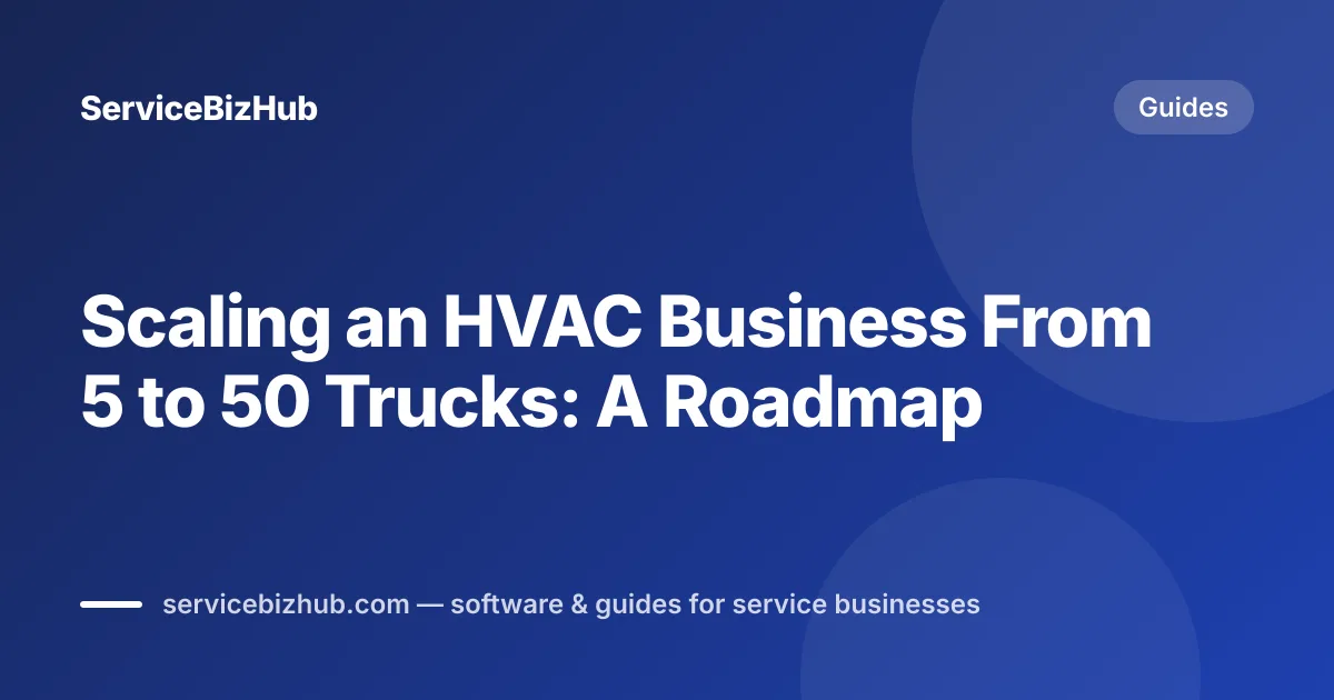 Cover graphic for "Scaling an HVAC Business From 5 to 50 Trucks: A Roadmap" — ServiceBizHub Guides